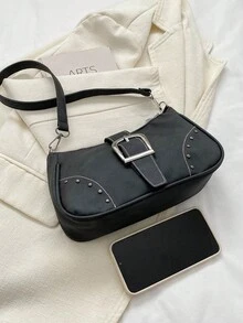 White Vintage Rivet Women's Chain Shoulder Bag - Black - View 3
