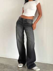 Women Y2k Low Rise Baggy Jeans Loose Fit Boyfriend Straight Wide Leg Jeans  Long Denim Pants With Pockets - Iron Gray - 查看 2