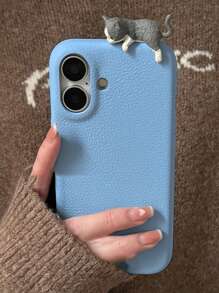 1 Stück süße 3D Cartoon liegende Katze Litschi Muster Leder Handyhülle kompatibel mit iPhone 16 15 13 14 12 Pro Max Plus, weiche Rückseite