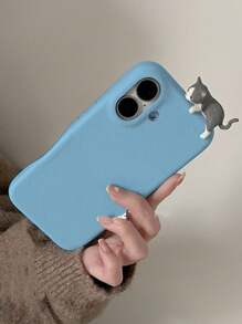 1 Stück süße 3D Cartoon liegende Katze Litschi Muster Leder Handyhülle kompatibel mit iPhone 16 15 13 14 12 Pro Max Plus, weiche Rückseite