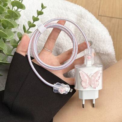 5 件/套 EU 20W 充电器保护壳，兼容 iPhone 16 Pro Max 电缆保护套，13/14/15 数据线保护，防咬盖，蝴蝶设计