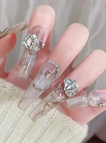 Set de Cristales Brillantes y Claros para Decoración de Uñas - 24 Piezas de Gemas Planas para Decoraciones de Manicura DIY, 8-11 mm, Formas de Corazón y Cuadrado, 6 Compartimentos, Suministros para Uñas, Encantos para Uñas - Rosa Pálido - Ver 5