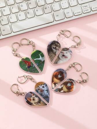 1pc New Acrylic Couple Heart Shape Meme Goose Chasing Little Boy/Line Eyebrow Cat&Cat With Arms Akimbo/Money/Cat Sticking Out Tongue Keychains Funny Cute Animals Theme Keychain Accessories /Backpack Ornament/Bag Charms/School Bag Accessories/Purse Pendant/Friend's Gifts Valentine's Day Valentines Car Accessories Goth Y2k
