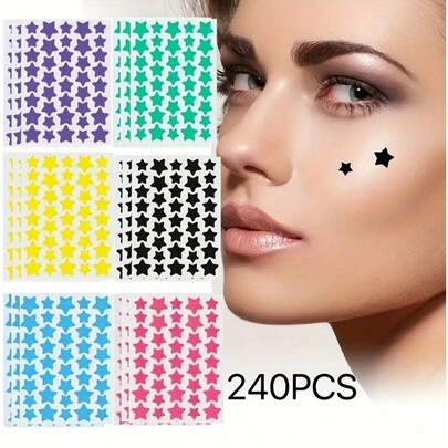 6 miếng/gói 240 miếng dán hình ngôi sao - Miếng dán làm dịu, vô hình, không gây kích ứng, miếng dán trang trí Halloween & Giáng sinh, miếng dán hình ngôi sao năm cánh nhiều màu sắc, lễ hội âm nhạc tự làm, miếng dán hoạt hình vui nhộn, miếng dán mini chống thấm nước và mồ hôi, đồ trang trí mặt nhẹ và thoáng khí ngọt ngào và đáng yêu cho tiệc tùng, văn phòng, phù hợp với mọi loại da, phù hợp với cả nam và nữ 40/160/240 miếng