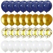 Bóng bay màu xanh nước biển và vàng, 20 quả bóng bay cao su kim loại màu xanh nước biển ngọc trai trắng crom vàng và bóng bay tiệc giấy nhiều màu cho nam, đám cưới, sinh nhật, đồ trang trí tiệc tốt nghiệp - Đen và bạc - Xem 11