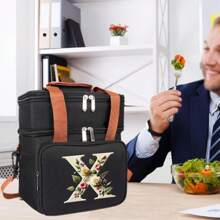 1 Túi Đựng Hộp Cơm Trưa Dày, Túi Hình Vuông Cách Nhiệt Có Dây Cầm Tay, Thích Hợp Cho Dã Ngoại Ngoài Trời Và Giữ Thực Phẩm Tươi Ngon - màu đen - Xem 3