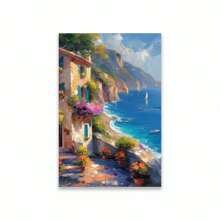 1PC Mediterranean Posters Coastal Balcony View Travel Print Santorini Church Art Print Greek Island Landscape Canvas Painting Wall Arts Decor No Frame Gifts Birthday Graduation