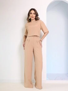 Women's Sets Blouse + Wide Leg Pants - 卡其色 - 查看 3