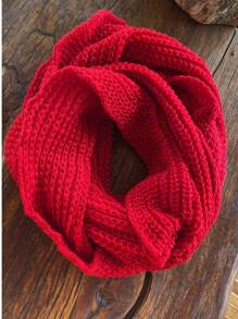 Knitted Collar Scarf Double Wrap Soft Wool Winter Fashion - Red - View 3