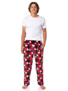 Peanuts Snoopy Men's AOP Character Toss Fleece Pajama Pant Lounge Sleep - Red - View 2