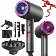 Secador de cabelo de alta potência para salão de beleza com alternância de um botão entre ventos quentes e frios, temperatura ajustável de 2 marchas, equipado com dois bicos de tamanhos diferentes, adequado para uso doméstico e profissional em salão de beleza. Secador de cabelo com proteção contra superaquecimento, secagem e modelagem rápidas profissionais, vários modos de temperatura, cuidando bem da saúde do cabelo, secagem rápida