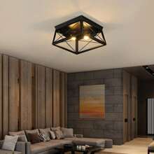 2-Light Ceiling Light Fixture Farmhouse Industrial Flush Mount Matte Black Lamp