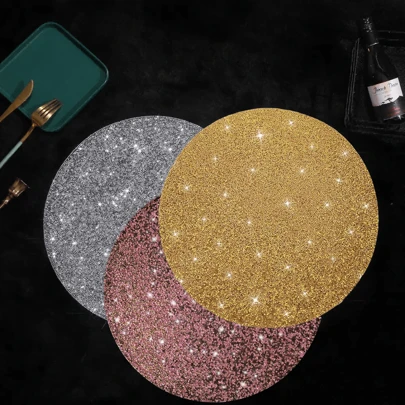 1 st bordsunderlägg glittrande krossade strass rund tvättbar elegant glitter bordsunderlägg för höst halloween bröllop jul kök heminredning inflyttningspresenter