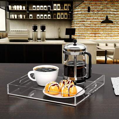 亚克力托盘 - 防溢 - 透明装饰托盘收纳架 适用于奥斯曼咖啡桌台面 带手柄