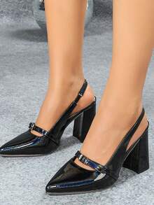 New Fashion Classic Elegant Pointed Toe Chunky Heel Simple Versatile Women High Heels - Black - View 10