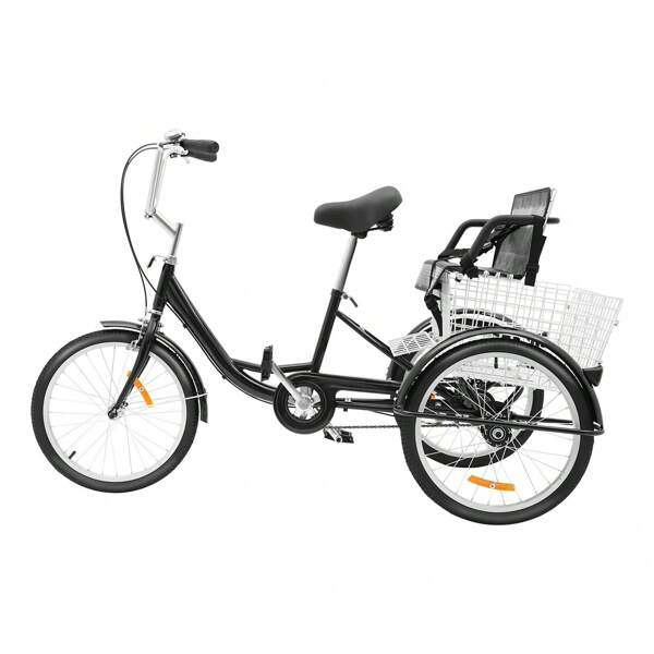 YUNRUX 20 Zoll 3 Räder Dreirad Erwachsene Senioren Fahrrad Bike mit Kindersitz & Korb Dreirad Fahrrad Erwachsene 1-Gang 3-Rad-Dreirad Mit Korb Tricycle Bike