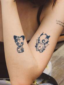 2 piezas de pegatinas de tatuaje temporal semipermanente con patrón de diablito de dibujos animados Y2K, decoración corporal para uso diario, fiesta y regalo festivo, 14 días sin decoloración ni reflejo, para brazo, muñeca, hombro, cuello y clavícula - Azul - Ver 6