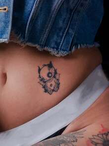 2 piezas de pegatinas de tatuaje temporal semipermanente con patrón de diablito de dibujos animados Y2K, decoración corporal para uso diario, fiesta y regalo festivo, 14 días sin decoloración ni reflejo, para brazo, muñeca, hombro, cuello y clavícula - Azul - Ver 5