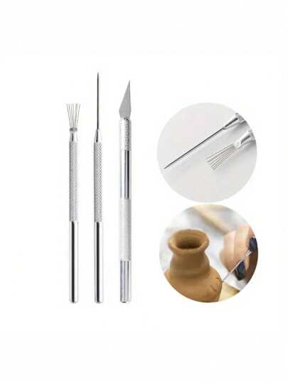 2/3Pcs Feather Wire Texture Pottery Tools Polymer Clay Modeling Tool DIY Ceramic Brush Pottery Tools Cake Accessories,Back To School,School Supplies
