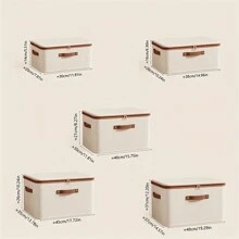 1pc/2pcs/5pcs Modern Foldable Storage Boxes With Zipper Lid And Handle, Linen Fabric, Collapsible Closet Organizers, Rectangular Multi-Purpose Non-Waterproof Storage Bins For Underwear, Bras, Socks, Clothes Drawers, Under Bed - Beige - View 3