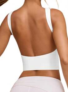 Women's Tank Tops Casual Slim Fit Boat Neck Sleeveless Open Back Solid Color Shirt For Summer Women's Vest, Sports Vest, Camisole Vest, High Elasticity Sports Vest, Home Commuting Vest, Skin Friendly And Comfortable To Wear - White - View 4