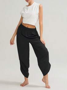 Women Yoga Pants Boho Hippie Harem Pants Casual Trousers Loose Meditation Pants - 黑色 - 查看 5