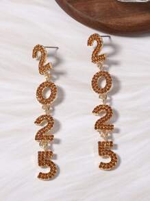 1 Cặp bông tai hợp kim thời trang chữ và số "2025" đính đá và ngọc trai cho phụ nữ, thích hợp cho năm mới, đeo hàng ngày và làm quà tặng ngày lễ - bông tai 2025 - Xem 19