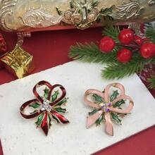 1 szt. Romantyczna, urocza, emaliowana różowa wstążka z kokardą i kryształkami, broszka na Boże Narodzenie i Walentynki, akcesoria i biżuteria dla kobiet - Motyl - Zobacz 5