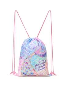 Drawstring Gym Bag, Mermaid Pattern String Backpack For Hiking, Fitness, Travel, Creative Design Drawstring Backpack Backpack, School Bag, S Bag, S Backpack, Toddler Backpack, Mini Backpack, Small Backpack, Bag School, School Backpack, Rucksack, School Bag - Mermaid - View 14