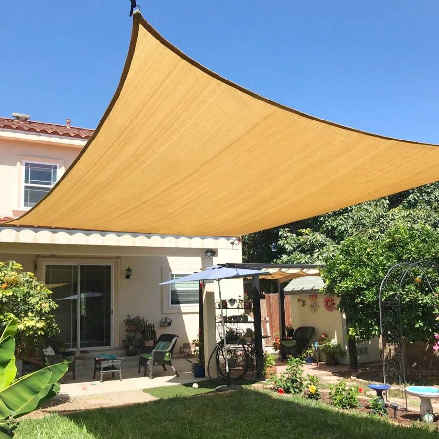 LOVE STORY Multicolor Sun Shade Net Anti-UV Sunshade Net Taped Edge Sun Net Mesh Pool Anti-UV Awning Plant Shed Sail - Khaki - View 1