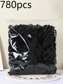 100/200/300/500/780/1000 件 弹力发带 橡皮筋 发圈 防滑马尾辫夹 适合女孩日常使用 - 黑色 - 查看 9