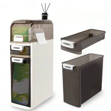 3-Tiers Slim Bathroom Storage Cabinet, Narrow Bathroom Storage, Plastic Waterproof Floor Cabinet With Tissue Box And Wheels, Skinny Bathroom Storage Organizer With Drawers For Small Spaces, Kitchen - White - View 1