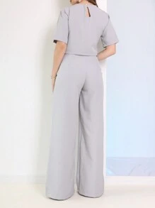 Women's Sets Blouse + Wide Leg Pants - Light Grey - View 4
