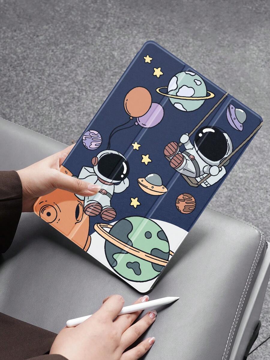 Capa protetora para tablet com design de astronauta viajando no espaço, compatível com iPad 10.2/12.9" iPad Pro 11 2021/2020/10ª geração/Mini 4/5/6, Galaxy Tab A8 10.5" 2022, Matepad 10.4/Tab, com slot para lápis, antiqueda, capa para suporte de tablet, suporte para hibernação/ativação automática - Multicolorido - Ver 1
