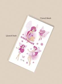 Set de 6 tatuajes temporales impermeables con decoración corporal de patrones de hadas, flores y alas de dibujos animados lindos para niñas, para uso diario, fiestas y regalos festivos - Multicolor - Ver 9