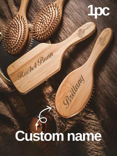 1pc Personalized Engraving Bamboo Combs, Custom Bridesmaid Proposal Gift, Custom Name Massage Combs, Gifts For Maid Of Honor, Bridal Shower Gift, Bachelorette Party Gift Personalized Wooden Hair Brush For Women, Customized Name & Birth Flower Hair Brush Gifts For Mom, Wife, Sister, Best Friend, Aunt, Grandma, Personalized Women's Birthday Gifts, Mother's Day Gifts,Christmas Beauty Accessories