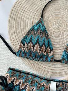 Bikinx Women's Wavy Pattern Backless Sexy Bikini Set With Cover-Up Skirt, Suitable For Summer Beach Vacation - Multicolor - View 6