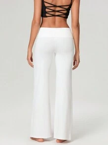 Women's Flare Leggings Fold Over Yoga Pants Flared Leggings Bell Bottom Y2K Low Rise Wide Leg Lounge Sweatpants - White - View 7