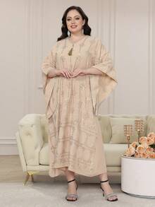 优雅阿拉伯刺绣串珠长裙 Jalabia V 领流苏飘逸长袍，创意袖子，别致舒适，2025 年春夏，斋月和宰牲节