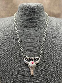 1pc Fashion Retro Western Style Metal Chain/Turquoise Pendant Necklace, Suitable For Women, Girls, Men, Boys To Match Daily Outfit, Party Accessories, Jewelry, Gift For Family/Friends/Yourself