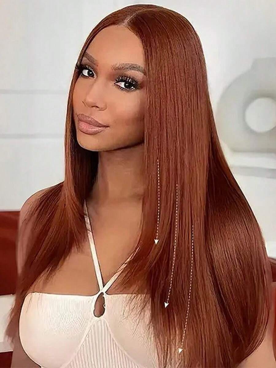 Reddish Brown 13x4 Lace Front Wigs Human Hair Pre Plucked Straight Lace Frontal Wigs Human Hair 180% Density Copper Red Hair Wig For Women - Dark Brown - View 1