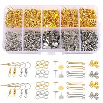 beadia 1060pcs Hypoallergenic Earring Making Kit Earring Making Supplies Kit With Hypoallergenic Hooks, Ear Acupuncture,Butterfly Earplugs, Pins,Jump Rings For Jewelry Making Supplies