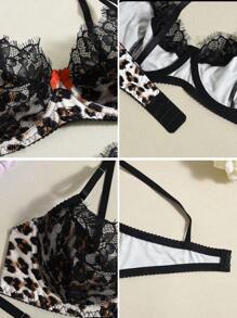Holiday Season Ultrathin Bra French Bridal Lingerie Sexy Thin Leopard Print Lingerie Comfortable Underwear New Year And Valentine's Day Gifts Women's Underwire Bra Leopard Print Stripe Lingerie Sexy Ladies Romantic Bra Mesh Printed Red Bowknot Bralette