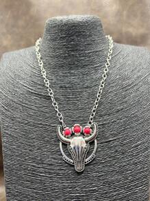 1pc Fashion Retro Western Style Metal Chain/Turquoise Pendant Necklace, Suitable For Women, Girls, Men, Boys To Match Daily Outfit, Party Accessories, Jewelry, Gift For Family/Friends/Yourself
