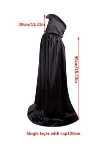 1 pieza Capa negra con capucha para adultos en Halloween, capa de disfraz de una sola capa para bruja, vampiro, demonio, adecuada para varios festivales, fiestas, actuaciones, decoraciones, tela de satén, longitud total 1,7 metros Capa negra
