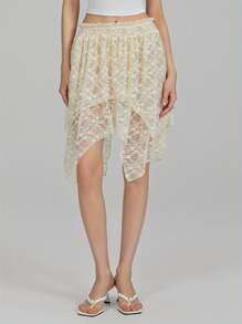 Women's Summer Mini Skirts Irregular Hem Lace Floral Skirt For Daily, Travel, Parties