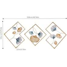 SENDERPICK Juego de 3 piezas de decoración de pared moderna y elegante en metal, diseño de ginkgo dorado en 3D. Escultura tridimensional creativa para jardín, sala de estar, dormitorio o comedor. Medidas: 164 x 70,5 cm.