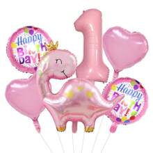 Set de 6 globos de papel de aluminio con corona rosada y diseño de dinosaurio, globos mates para decoración de cumpleaños, baby shower, fiesta de dinosaurios - Multicolor - Ver 18