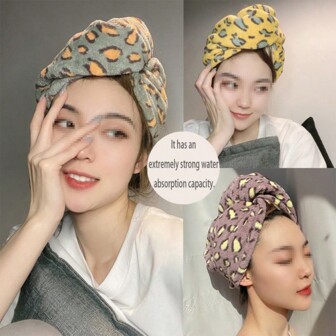 1 pieza Toalla de secado de cabello gruesa y súper absorbente con estampado de leopardo, envoltorio de cabello suave y amigable con la piel para mujeres, esencial para la decoración del baño en el hogar en invierno, decoración de otoño, vuelta al colegio, gorro de ducha, toallas para salón de belleza, hotel, deportes, artículos esenciales para el hogar