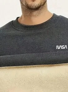 男士字母印花套头连帽衫，圆领，宽松版型，休闲时尚，长袖，保暖内衬，适合秋冬季